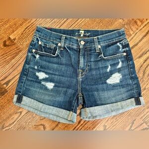 7 FOR ALL MANKIND Cuffed Relaxed Mid Roll Jean Shorts~Distressed~SIZE 25~090